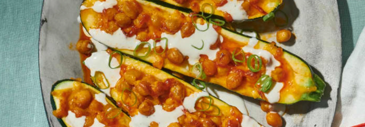 Buffalo Chickpea Zucchini Boats