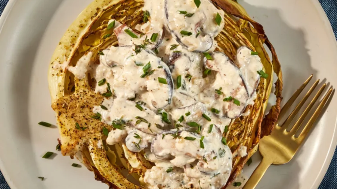 Cabbage Steaks with Mushroom Sauce