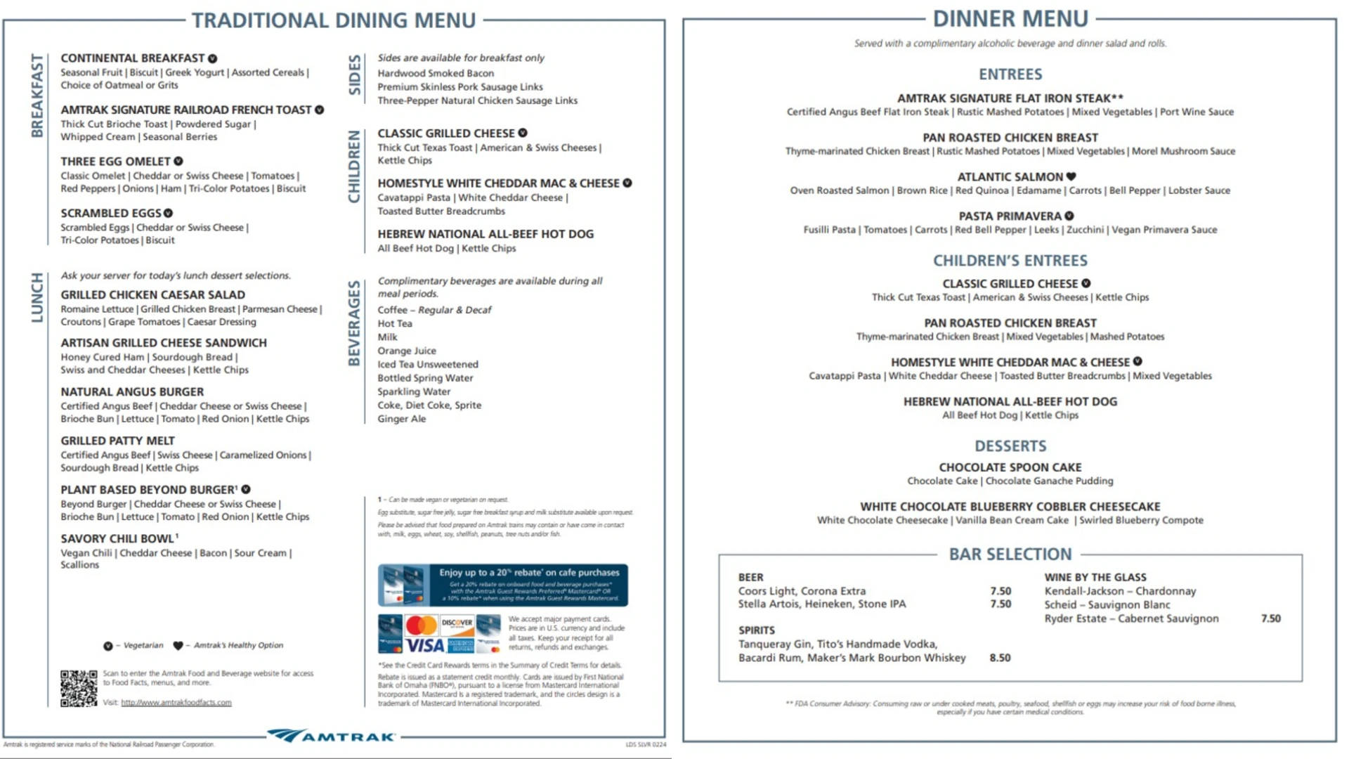 Amtrak Floridian Menu